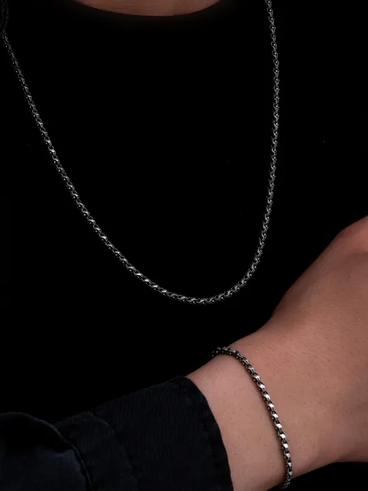 Erkek Gümüş Kolye Bileklik Set - 3mm Pullu Arnavut Zinciri Gümüş Kolye Bileklik Set Erkek Gümüş Kolye Bileklik Set - 3mm Pullu Arnavut Zinciri Gümüş Kolye Bileklik Set