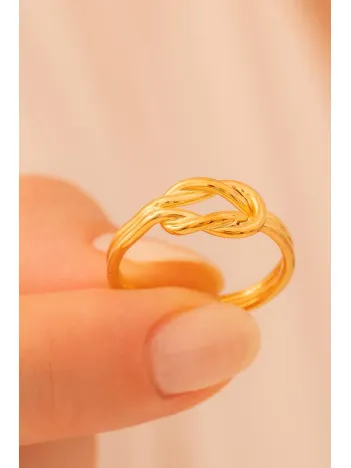 Kadın Gümüş Yüzük - El İşçiliği Altın Kaplama Aşk Düğümü Kadın Yüzük
