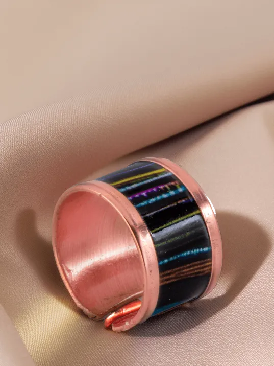 Kadın Bakır Bileklik Yüzük Set - Arianna Model Özel Baskı Metal Kutu Ve Kuvars Taşı