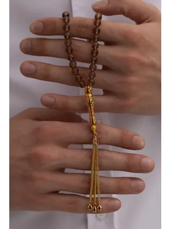 Doğal Taşlı Tespih - Zultanit Taşlı Altın Kaplama Orta Boy Tesbih 7.2mm