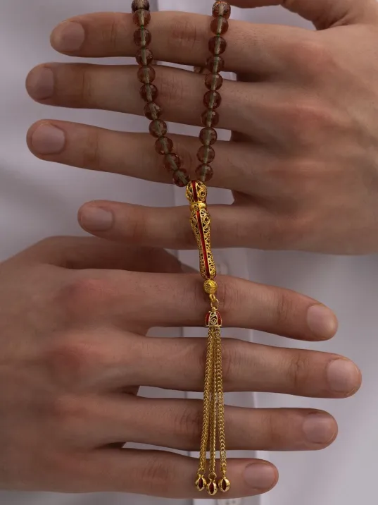 Doğal Taşlı Tespih - Zultanit Taşlı Altın Kaplama Orta Boy Tesbih 7.2mm