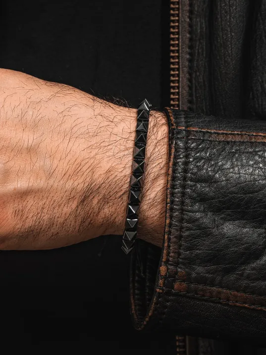 Erkek Kadın Doğal Taş Bileklik - Siyah Hematit Doğal Taşlı Makrome Gotik Tarz Model Unisex Bileklik