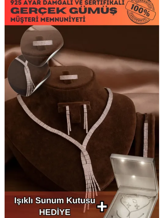 Kadın Gümüş Takı Seti - Sedef Zirkon Taşlı Kolye, Bileklik, Yüzük, Küpe Tam Set Kadın Gümüş Takı Seti - Sedef Zirkon Taşlı Kolye, Bileklik, Yüzük, Küpe Tam Set