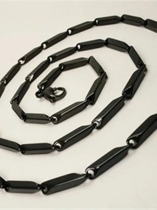 Çelik Erkek Kolye Zincir Metalik Siyah Renkli Model