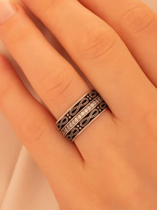 Kadın Gümüş Yüzük - 925 Ayar Sonsuzluk Model Gümüş Alyans Yüzük