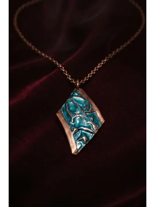 Kadın Bakır Set - Turkuaz Okyanus Fısıltısı Kalın Model Bakır Kadın Kolye Bileklik Yüzük Küpe Set