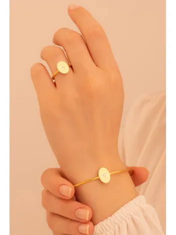 Kadın Gümüş Set - El İşçiliği Altın Kaplama Elips Motifli Zirkon Taşlı Kadın Set