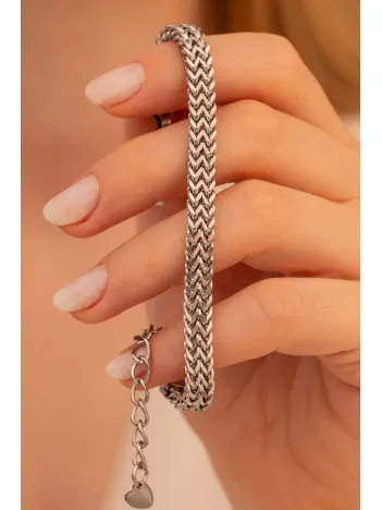 Kadın Bileklik - Çift Sıra Örgü Model Kadın Çelik Bileklik