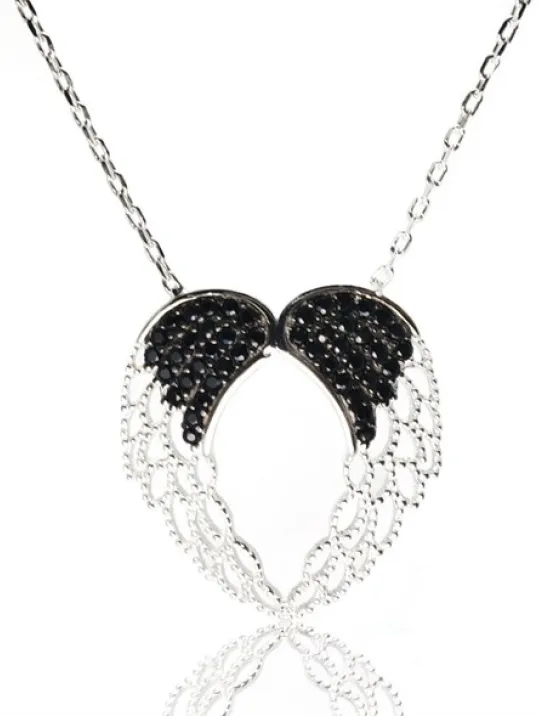 Gümüş Bayan Melek Kanadı Kolye Orta Boy