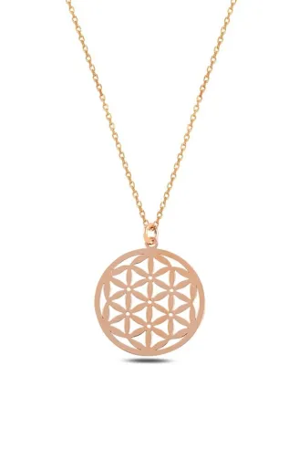 Kadın Gümüş Kolye - Rose Renk Yaşam Çiçeği Model 2 Gümüş Kolye