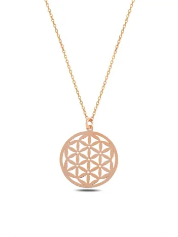 Kadın Gümüş Kolye - Rose Renk Yaşam Çiçeği Model 2 Gümüş Kolye