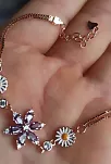 Rose Rengi Nergis Çiçeği Zirkon Taşlı Bayan Gümüş Bileklik