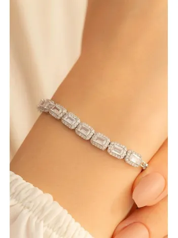 Kadın Gümüş Bileklik - 8 Baget Taşlı İnce Model Gümüş Bileklik