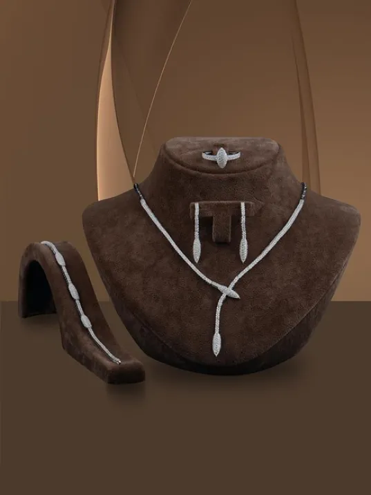 Elika Bayan Zirkon Taşlı Gümüş Su Yolu Set - Kolye, Bileklik, Küpe, Yüzük