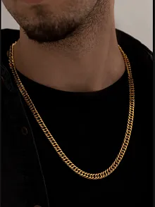 Erkek Kolye - Gurmet Model Erkek Çelik Kolye - Altın Renk - 7 Mm Kalınlık - Paslanmaz Çelik-Gold