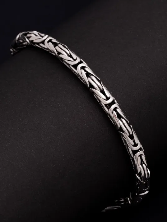 Erkek Gümüş Bileklik - 6 mm Özel Kilit Tasarımlı Yuvarlak Kesim Kral Model Gümüş Bileklik