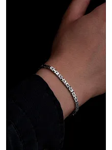 Erkek Gümüş Bileklik - 4.5mm Dikdörtgen Kesim Yassı Kral Gümüş Bileklik