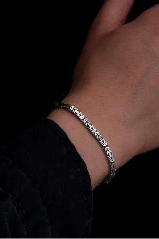 Erkek Gümüş Bileklik - 4.5mm Dikdörtgen Kesim Yassı Kral Gümüş Bileklik