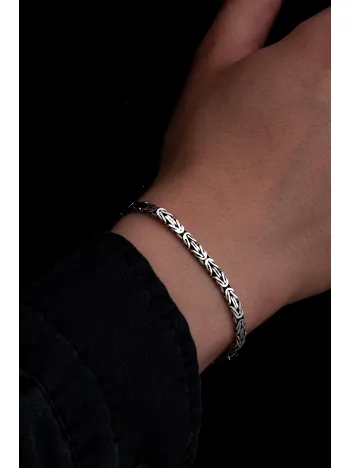 Erkek Gümüş Bileklik - 4.5mm Dikdörtgen Kesim Yassı Kral Gümüş Bileklik