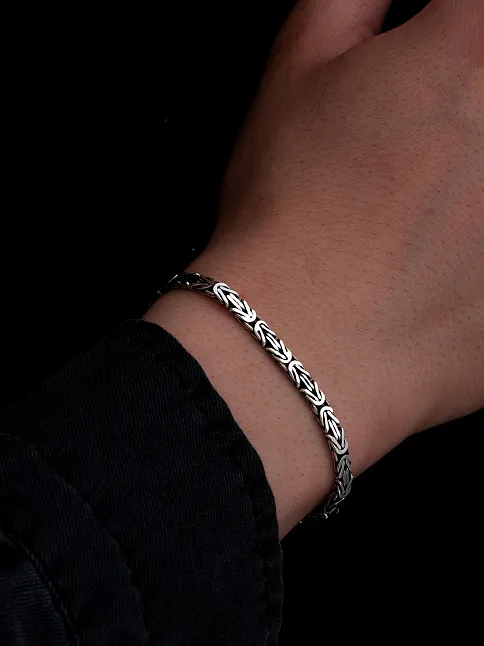 Erkek Gümüş Bileklik - 4.5mm Dikdörtgen Kesim Yassı Kral Gümüş Bileklik
