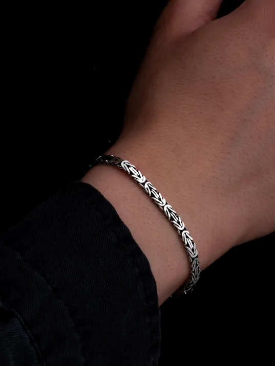 Erkek Gümüş Bileklik - 4.5mm Dikdörtgen Kesim Yassı Kral Gümüş Bileklik Erkek Gümüş Bileklik - 4.5mm Dikdörtgen Kesim Yassı Kral Gümüş Bileklik