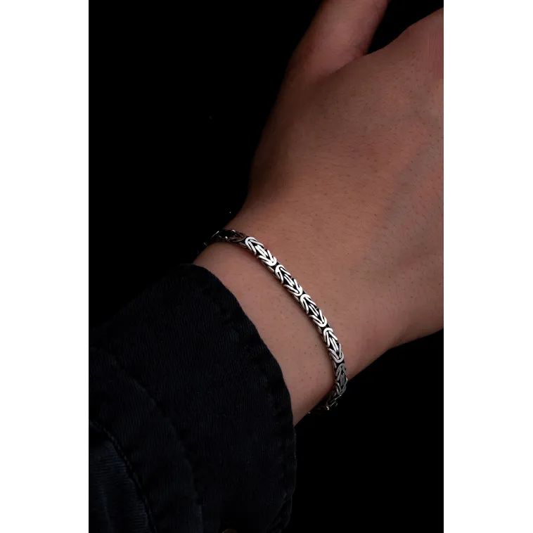 Erkek Gümüş Bileklik - 4.5mm Dikdörtgen Kesim Yassı Kral Gümüş Bileklik Erkek Gümüş Bileklik - 4.5mm Dikdörtgen Kesim Yassı Kral Gümüş Bileklik