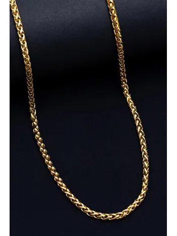 18 Ayar Gerçek Altın Kaplama - Spiga Model Çelik Kolye - Erkek Kolye