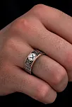 Erkek Gümüş Yüzük - Çift Zülfikar Kılıcı Zincir Motifli İnce Kibar Erkek Yüzüğü