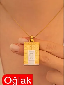 Kadın Çelik Kolye - Çelik Dikdörtgen Model Burç İşlemeli Kadın Kolye