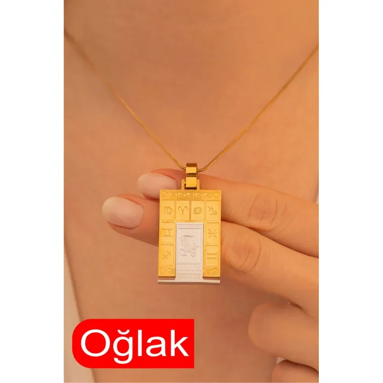 Kadın Çelik Kolye - Çelik Dikdörtgen Model Burç İşlemeli Kadın Kolye Kadın Çelik Kolye - Çelik Dikdörtgen Model Burç İşlemeli Kadın Kolye