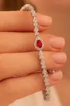 Kadın Gümüş Bileklik - Yakut Taşlı Damla Model Zirkon Süslemeli Kadın Bileklik Kadın Gümüş Bileklik - Yakut Taşlı Damla Model Zirkon Süslemeli Kadın Bileklik
