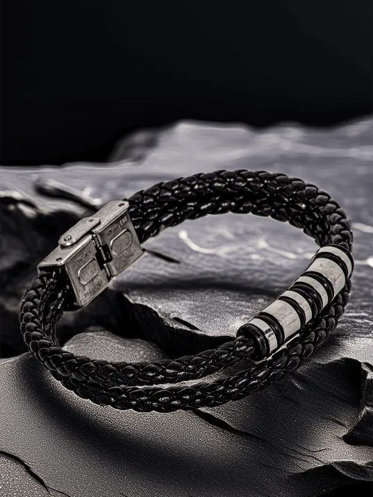 Erkek Çelik Bileklik - Çift Sıra Örgü Model Bileklik