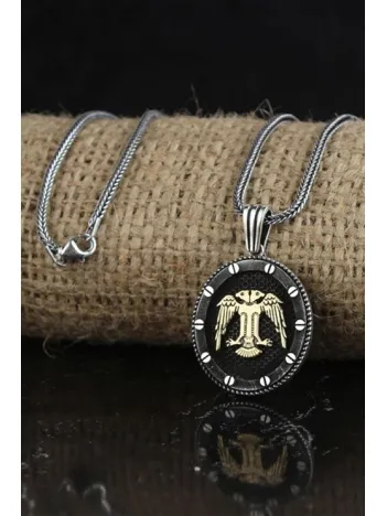 Selçuklu Kartalı Oval Model Gümüş Erkek Kolye