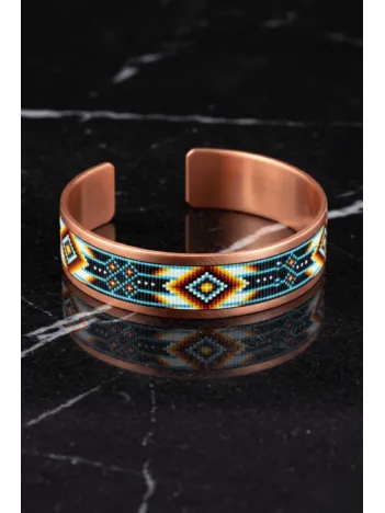 Kadın Bakır Bileklik - Polka Model Özel Baskı Metal Kutu Ve Kuvars Taşı