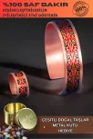 Kadın Bakır Bileklik Yüzük Set - Katherina Model Özel Baskı Metal Kutu Ve Doğal Taşlar