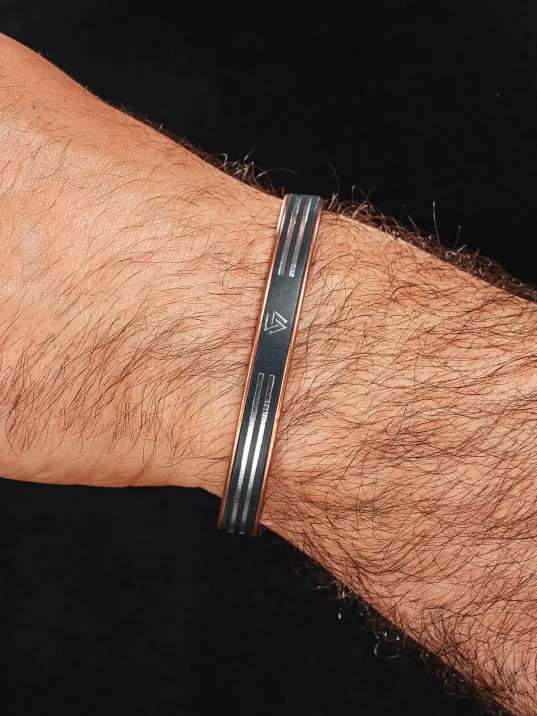 Erkek Kadın Bakır Bileklik - Hakiki Deri Viking İskandinav İşlemeli Mıknatıslı Metal Kutu Kuvars