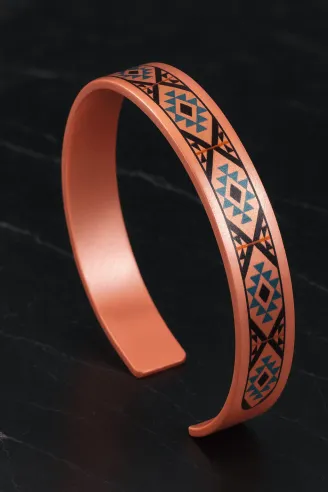 Kadın Bakır Bileklik - Liva Model Özel Baskı Metal Kutu Ve Kuvars Taşı