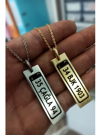 Siyah Renk Araba Plaka Model Bijuteri Kolye Zincirli Kolye