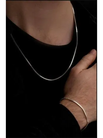 Erkek Gümüş Kolye Bileklik Set - 925 Ayar Küp Zincir Gümüş Set 2mm