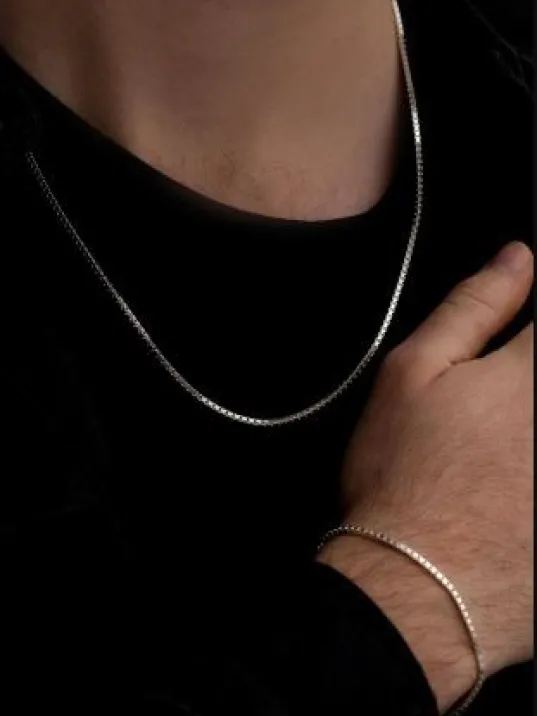 Erkek Gümüş Kolye Bileklik Set - 925 Ayar Küp Zincir Gümüş Set 2mm Erkek Gümüş Kolye Bileklik Set - 925 Ayar Küp Zincir Gümüş Set 2mm