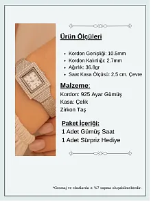 Kadın Gümüş Saat - Gelin Saati - Zirkon Taşlı 925 Ayar Gümüş Kadın Saat Kare Model
