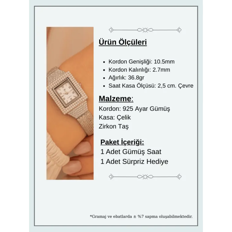 Kadın Gümüş Saat - Gelin Saati - Zirkon Taşlı 925 Ayar Gümüş Kadın Saat Kare Model Kadın Gümüş Saat - Gelin Saati - Zirkon Taşlı 925 Ayar Gümüş Kadın Saat Kare Model