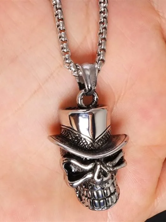 Ottoman Şapkalı Kurukafa Erkek Çelik Kolye Zincir