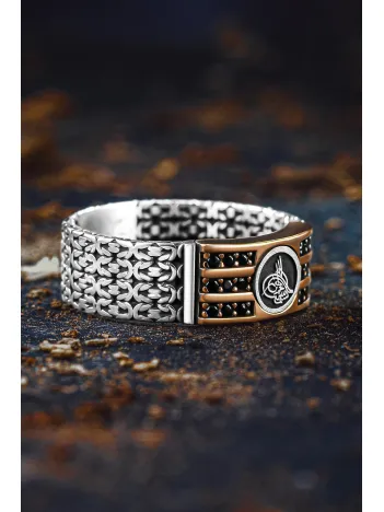 Erkek Gümüş Yüzük - Kral Zincirli Zirkon Taşlı Osmanlı Tuğralı İşlemeli Erkek Yüzük Erkek Gümüş Yüzük - Kral Zincirli Zirkon Taşlı Osmanlı Tuğralı İşlemeli Erkek Yüzük
