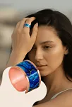Kadın Bakır Bileklik Yüzük Set - Ocean Model Özel Baskı Metal Kutu Ve Kuvars Taşı