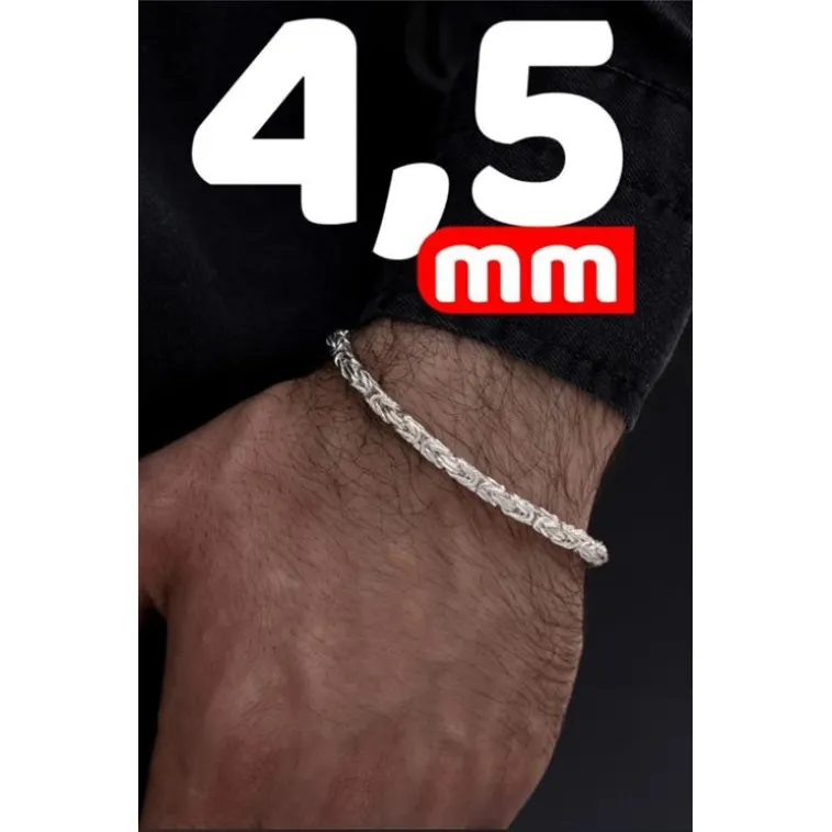 OSMANLI GÜMÜŞ Parlak Kare Kral 4.5 mm Erkek Gümüş Bileklik