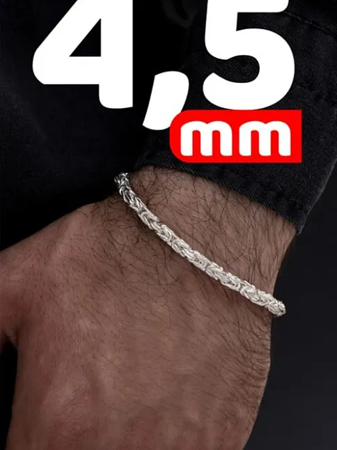OSMANLI GÜMÜŞ Parlak Kare Kral 4.5 mm Erkek Gümüş Bileklik