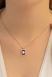 Kare Baget Taşlı Kadın Gümüş Kolye Zincir GKLKRBGTM1D-ROS-Rose (bronz)