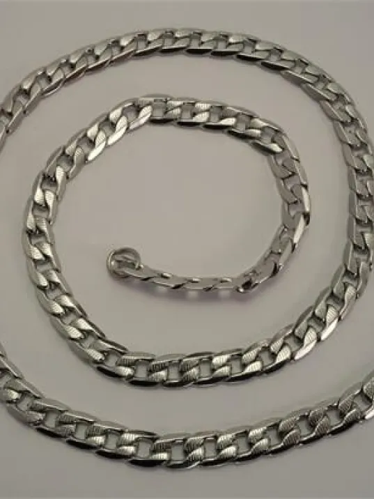 Çizgili Gurmet Erkek Çelik Kolye Ve Bileklik Set Orta Kalınlıkta