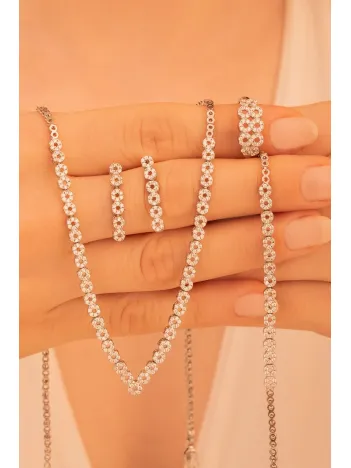 Kadın Gümüş Takı Seti - Sonsuzluk Temalı İnfinity Model 925 Ayar Kolye Bileklik Yüzük Küpe Tam Set